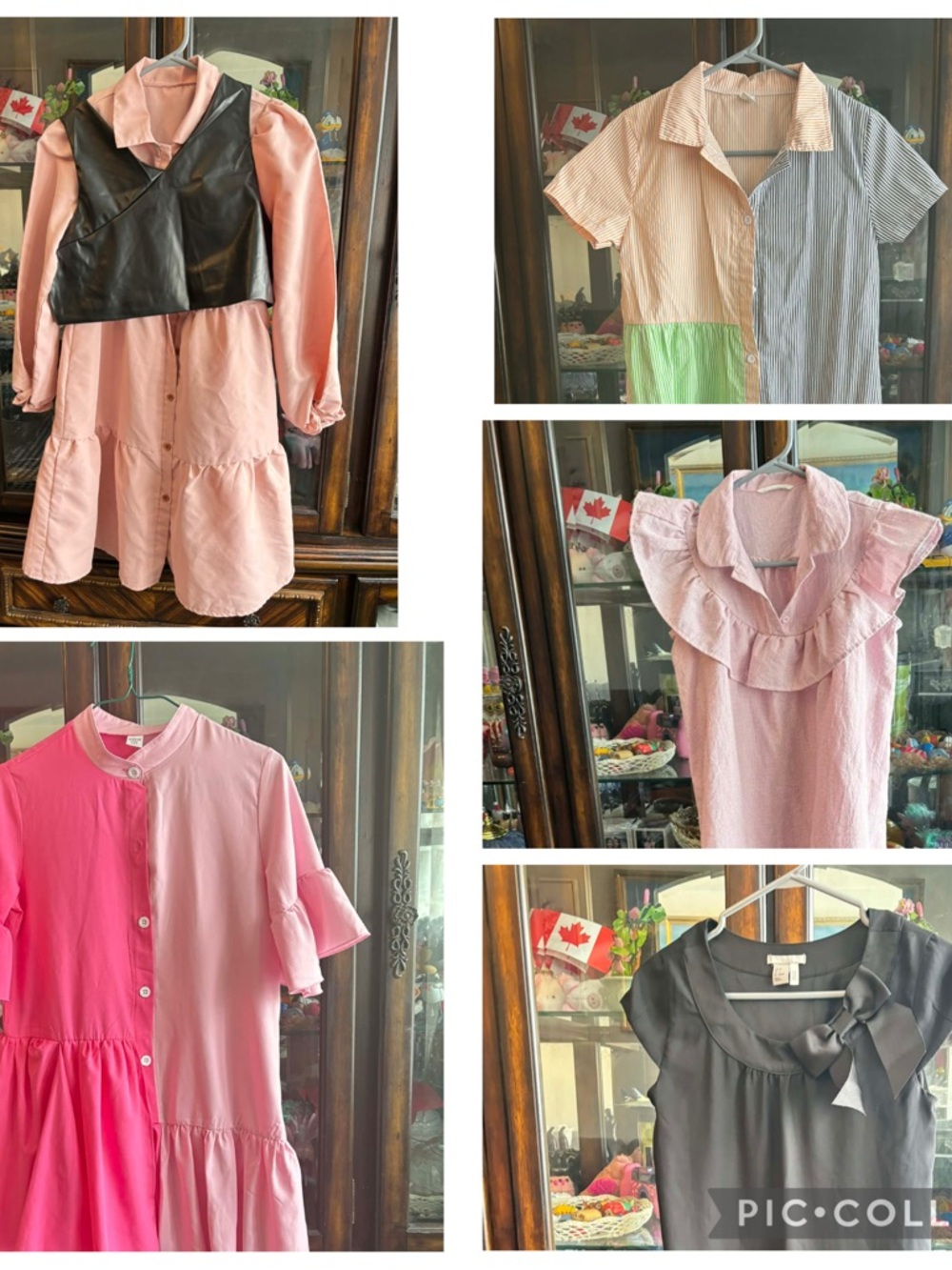 SHEIN Pink & Black Girls' Mixed Dress & Top Set